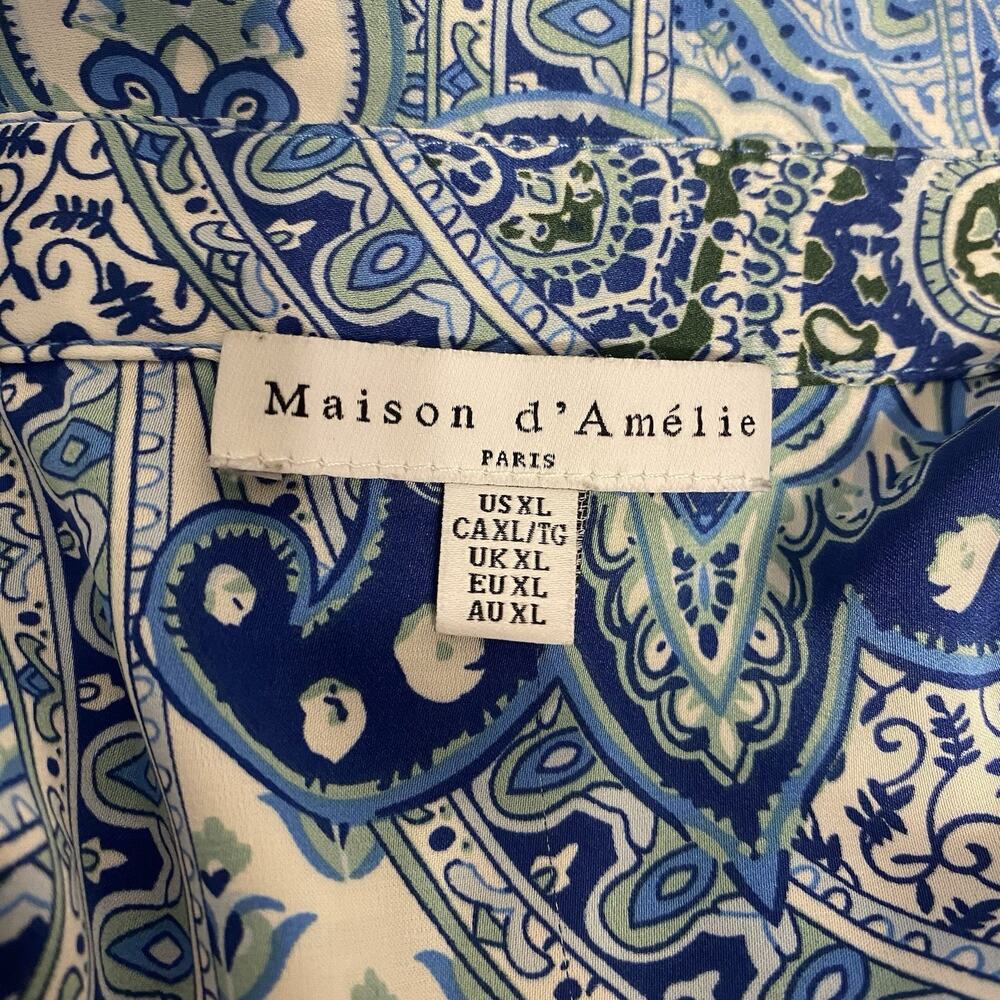 Maison D Amelie Women XL Long Sleeve Button Up Blouse Blue Paisley Largenlook - Picture 4 of 8